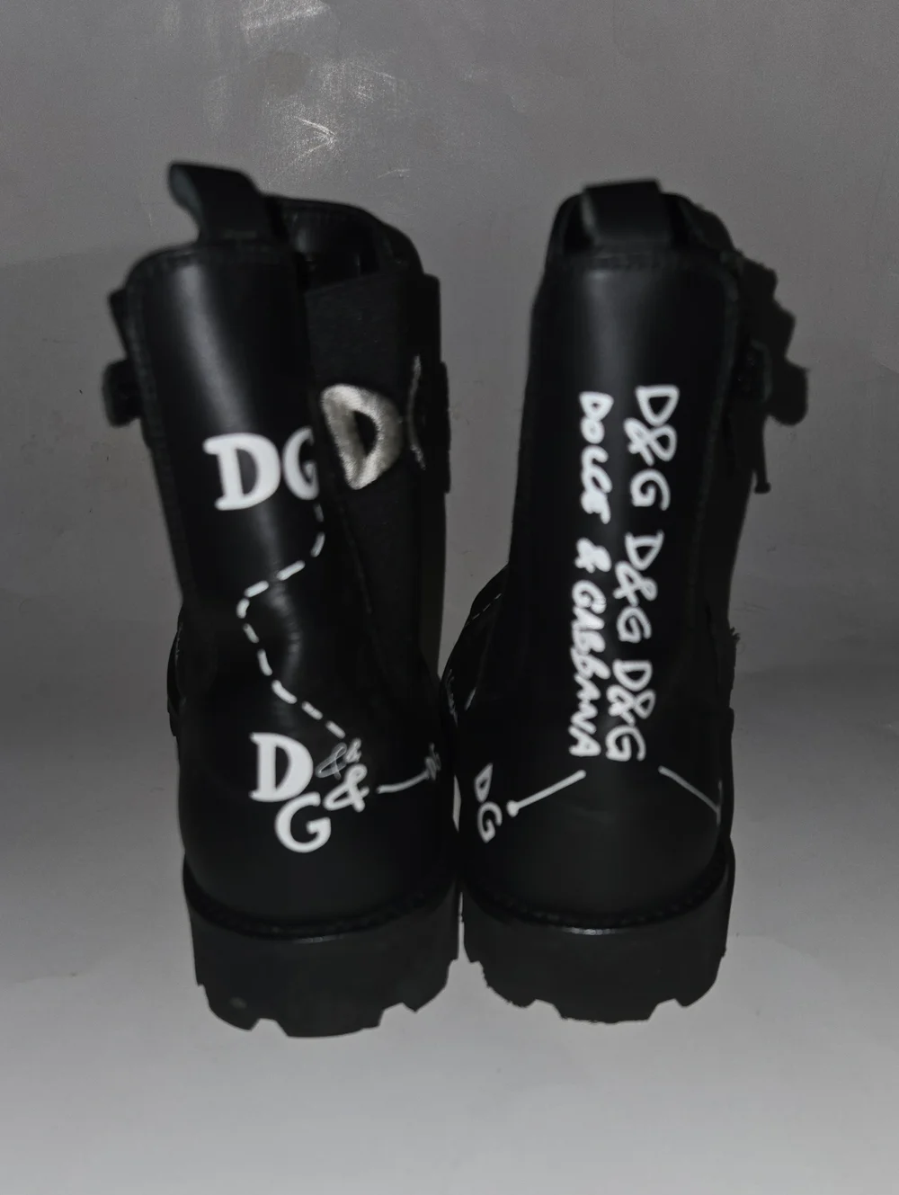 Dolce & Gabbana Kids Leather Graffiti Combat Boots EU 34 US 2.5Y 3Y Black